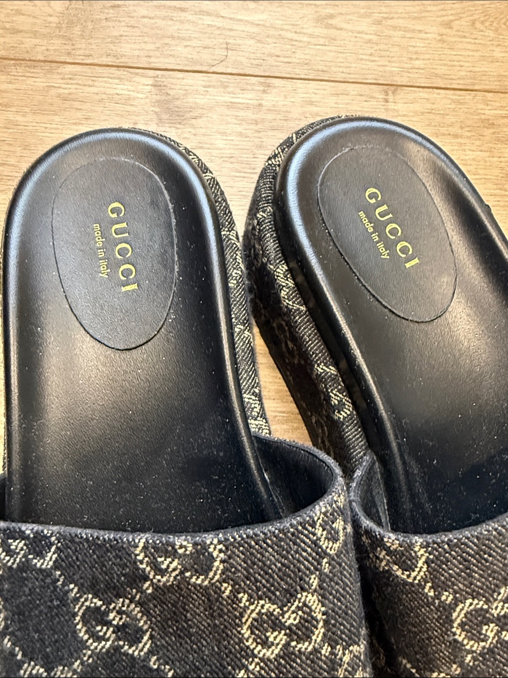 Gucci Beige/blue (Jean look) GG Canvas Platform Slides - Picture 2 of 4